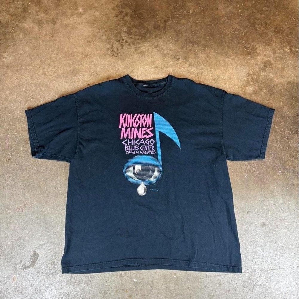 Vintage 90s Kingston Mines Chicago blues center black cotton t-shirt Men's XL